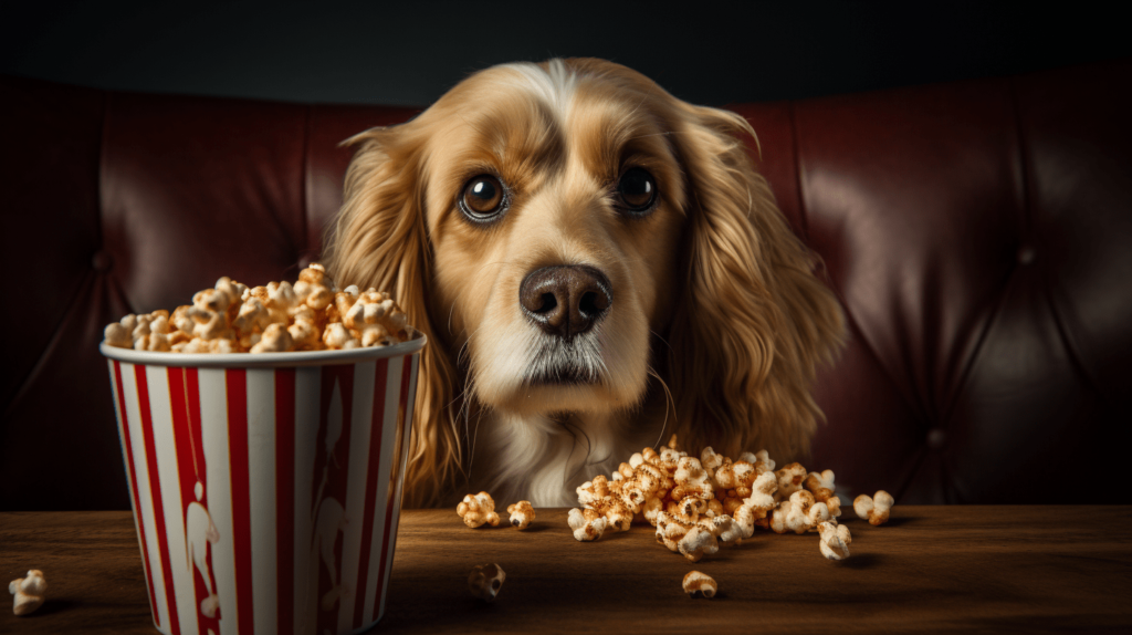 dog and popcorn